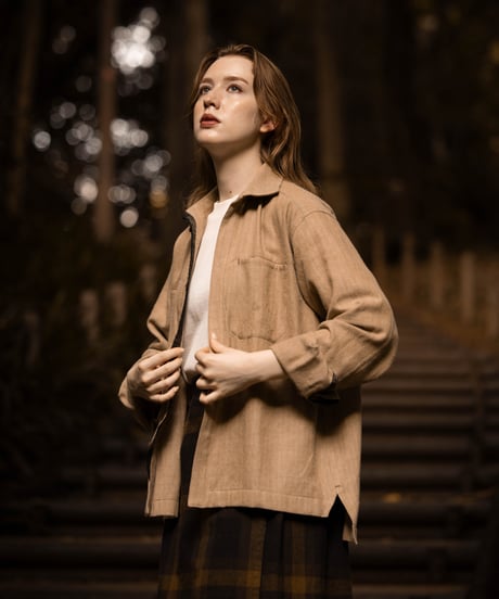 "UNFOLK CLASSIC" Banshu wool mix soft herringbone shirt jacket (Beige)