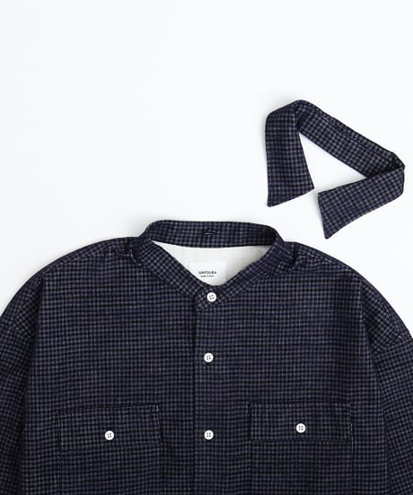 #-43 2way detachable collar corduroy check shirt（Navy）