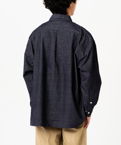 #-43 2way detachable collar corduroy check shirt（Navy）
