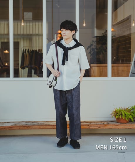 #-60 2way detachable collar short sleeve shirt (Blue)