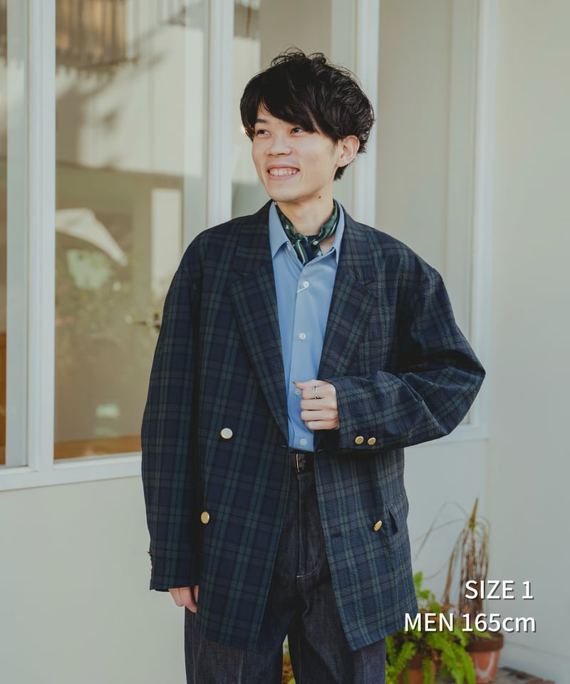 55 4B Seersucker double blazer (Brown) | UNFOLK