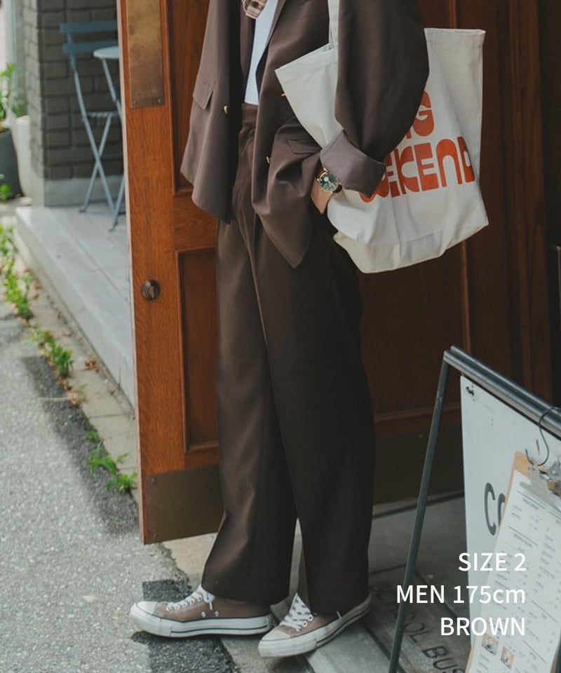 47 Wool mix 2tuck slacks (Navy) | UNFOLK