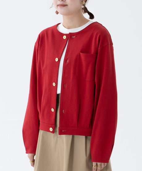 #-64 Heavy weight nocollar classic cardigan (Red)