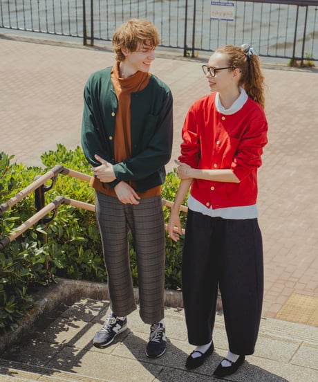 #-64 Heavy weight nocollar classic cardigan (Red)