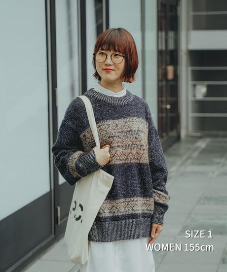 #-68 Fair isle pattern jacquard knit (Navy)