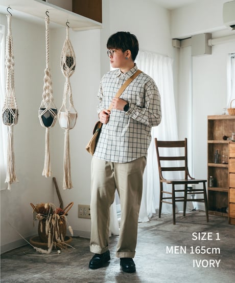 #-42 2way detachable collar windowpane check shirt (Ivory)