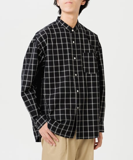 #-42 2way detachable collar windowpane check shirt (Black)