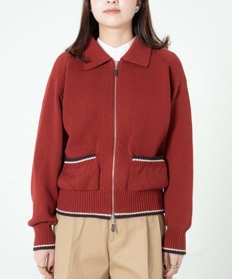 #-77 5G lily cotton knit polo blouson (Burgundy)