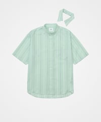 #-61 2way detachable collar short sleeve stripe shirt (Green)