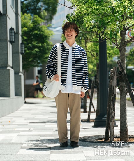 #-19 Heavy weight border cardigan (Navy)