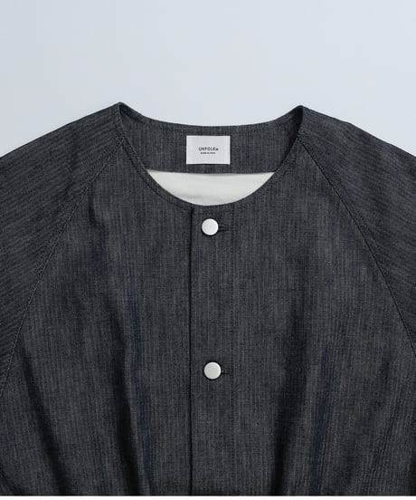 #-16 Herringbone denim nocollar blouson