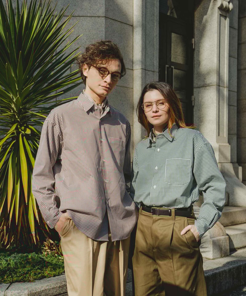 34 2way detachable collar gingham check shirt