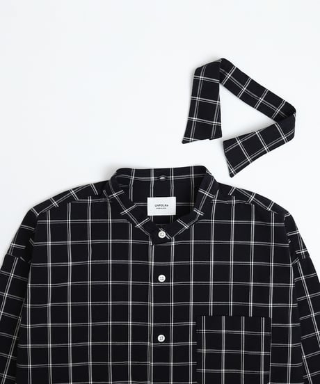 #-42 2way detachable collar windowpane check shirt (Black)