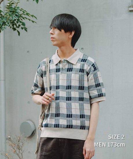 #-82 14G tartan check cotton knit polo (Green)