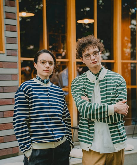 #-19 Heavy weight border cardigan (Navy)