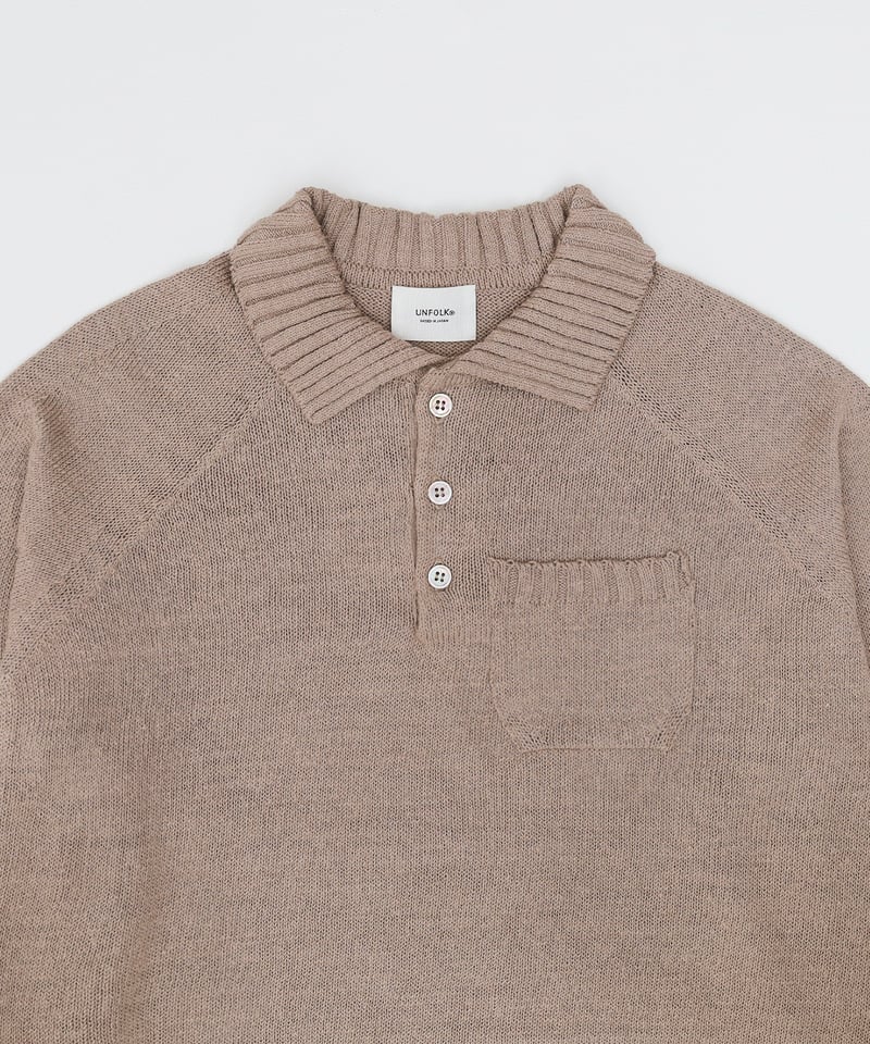 33 7×3G cotton knit polo (Beige) | UNFOLK