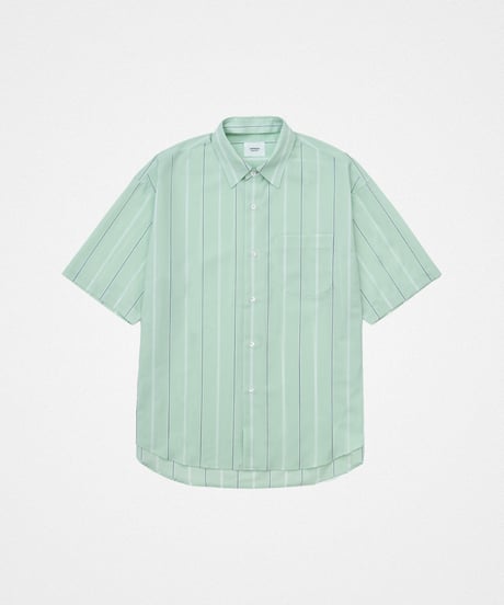 #-61 2way detachable collar short sleeve stripe shirt (Green)