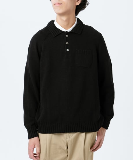 #-33 7×3G cotton knit polo (Black)