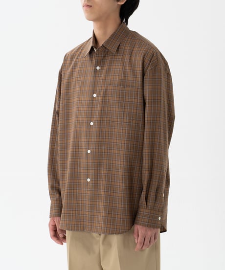 #-66 2way detachable collar wool check shirt (Brown)