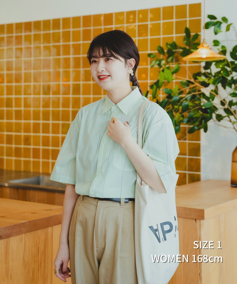 トップス Unfolk 2way detachable collar shirt Navy 61 2way detachable collar short sleeve stripe