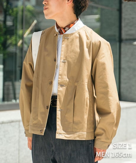 #-05 Ventile gabardine nocollar blouson (Beige)
