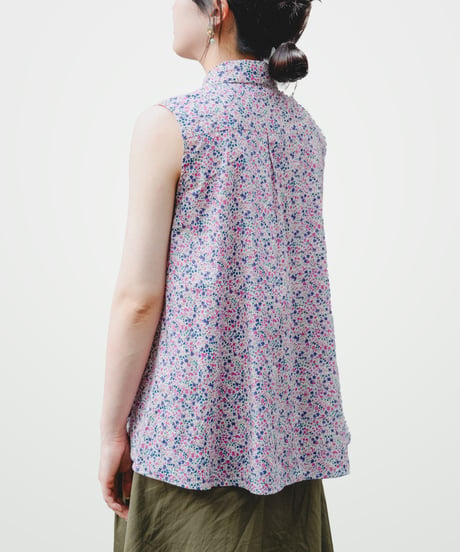 #-87 2way detachable collar liberty print sleeveless shirt (Pink)