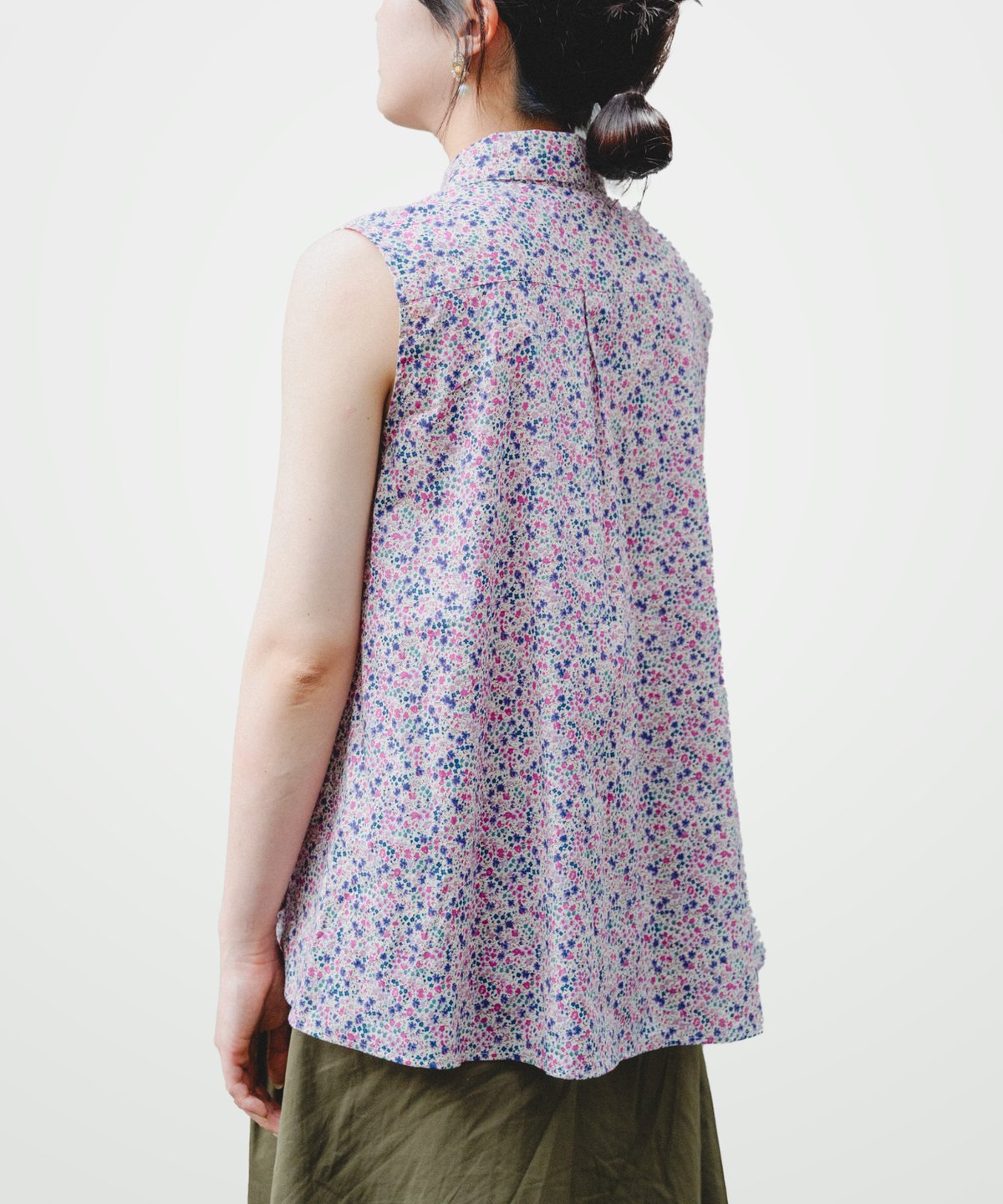 87 2way detachable collar liberty print sleev