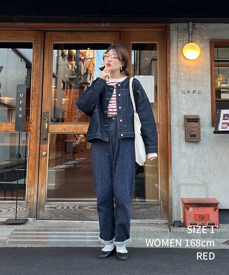 #-19 Heavy weight border cardigan (Red)