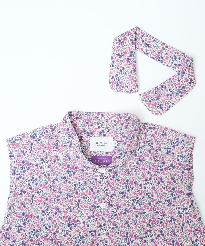 87 2way detachable collar liberty print sleev