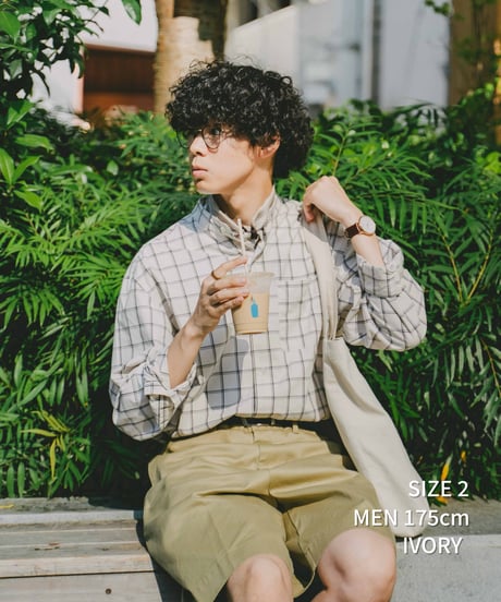 #-42 2way detachable collar windowpane check shirt (Ivory)