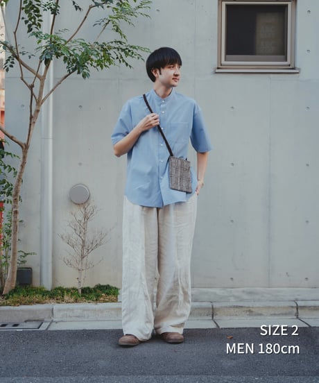 #-60 2way detachable collar short sleeve shirt (Blue)