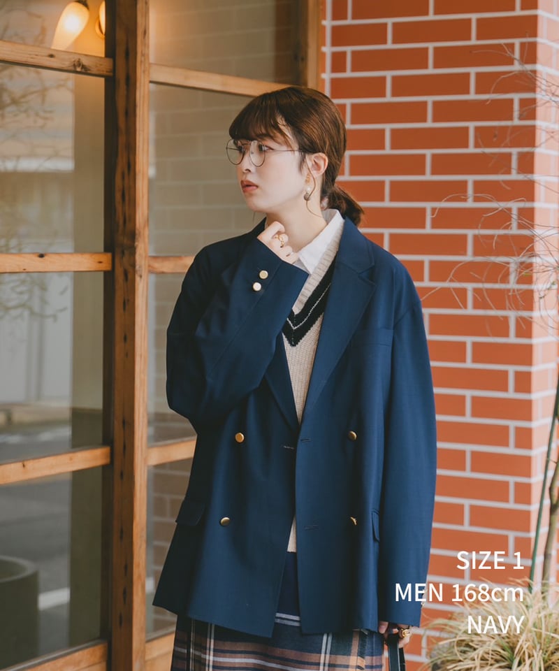 UNFOLK ダブルブレスト ブレザー Lサイズ ネイビー 22 4B relax double blazer (Navy) | UNFOLK