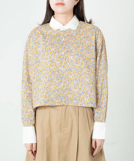 #-79 2way detachable collar liberty print shirt (Yellow)