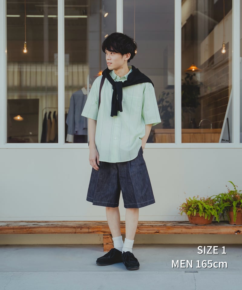 トップス Unfolk 2way detachable collar shirt Navy 61 2way detachable collar short sleeve stripe