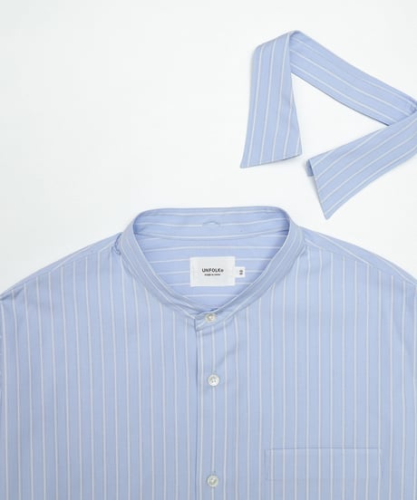 #-78 2way detachable collar stripe shirt (Blue)