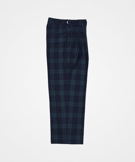 #-75 W/P gabardine 2tuck straight check pants