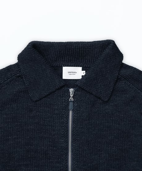 #-77 5G lily cotton knit polo blouson (Navy)