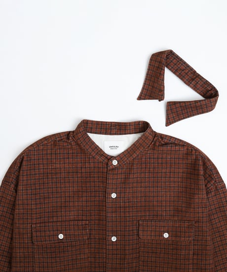 #-43 2way detachable collar corduroy check shirt（Brown）