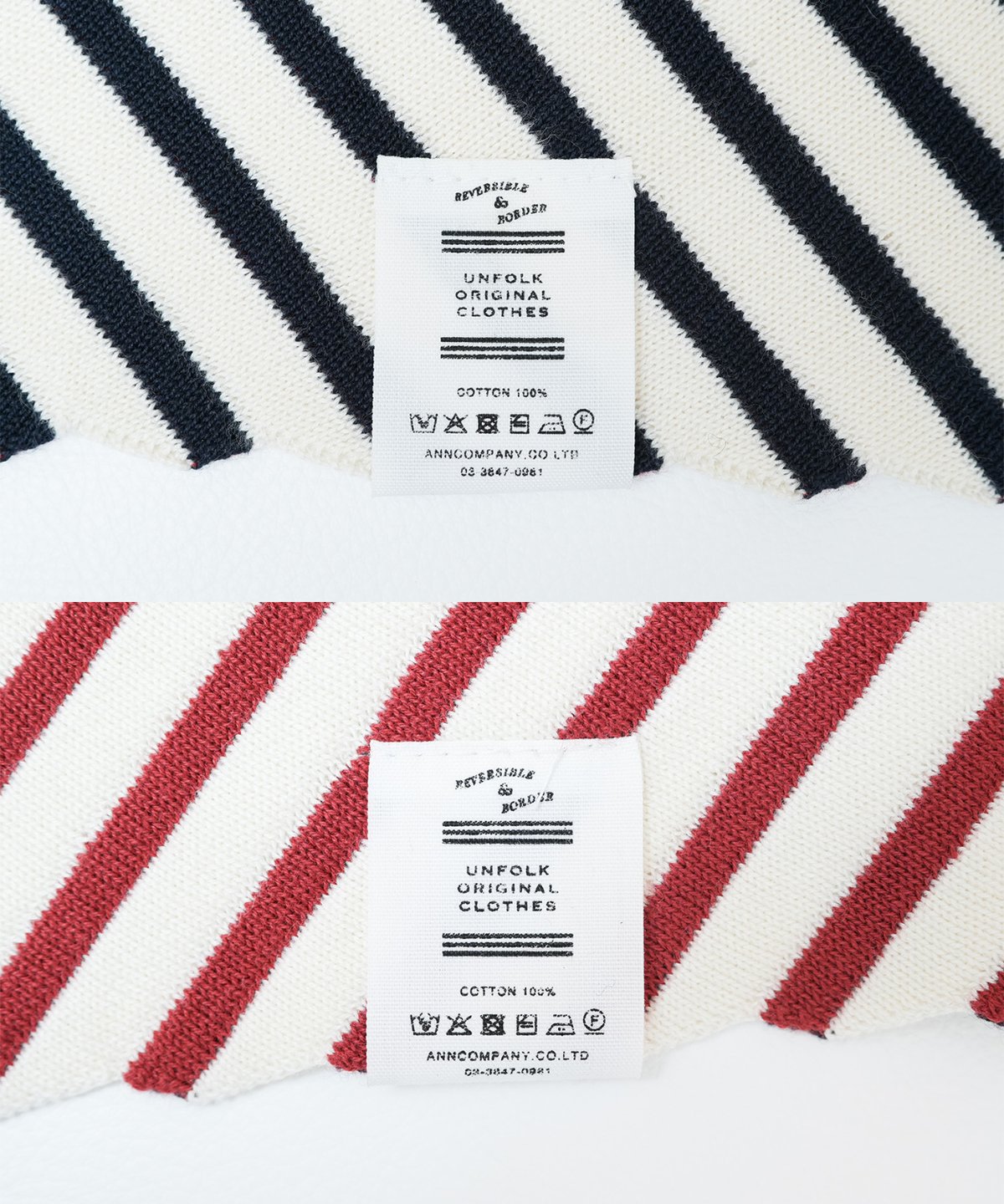 トップス UNFOLK reversible border knit 86 14G i-plating reversible border triangle s