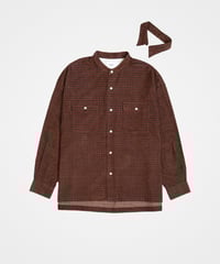 #-43 2way detachable collar corduroy check shirt（Brown）