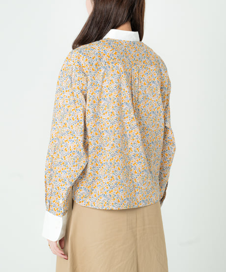 #-79 2way detachable collar liberty print shirt (Yellow)