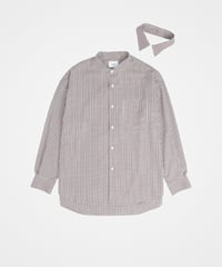 #-34 2way detachable collar gingham check shirt (Brown)