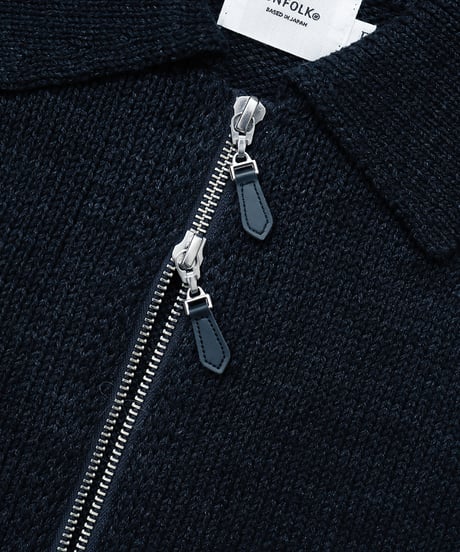 #-77 5G lily cotton knit polo blouson (Navy)