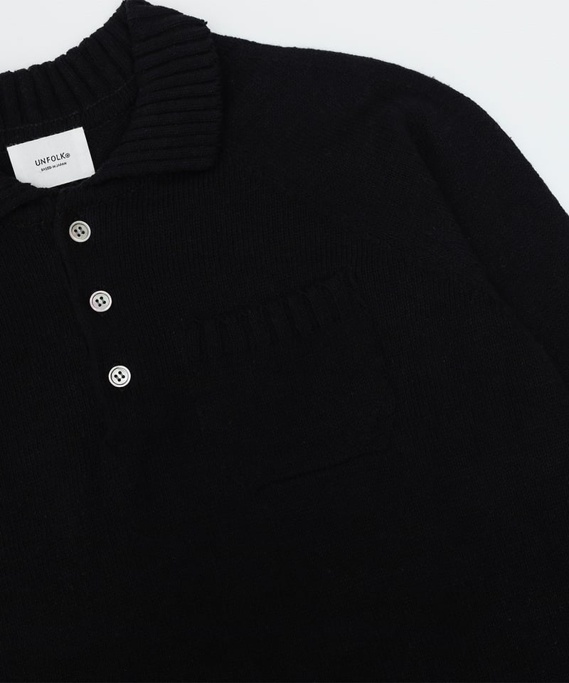 33 7×3G cotton knit polo (Black) | UNFOLK