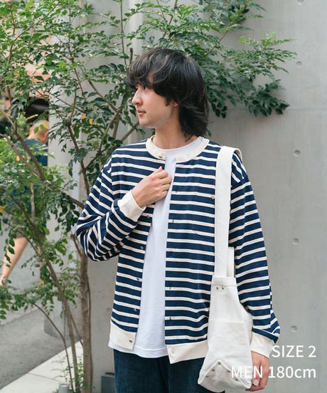 #-19 Heavy weight border cardigan (Navy)