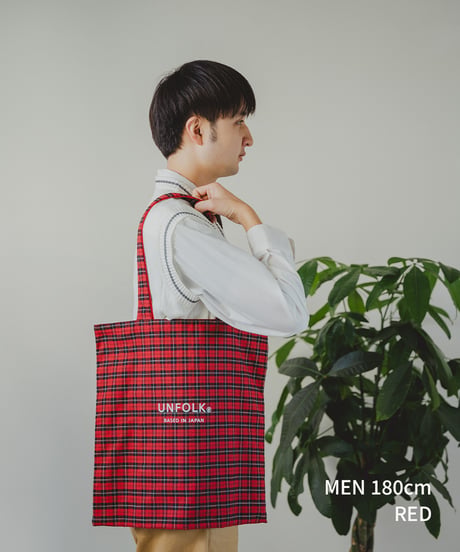 #-37 Reversible check tote bag  (Red)