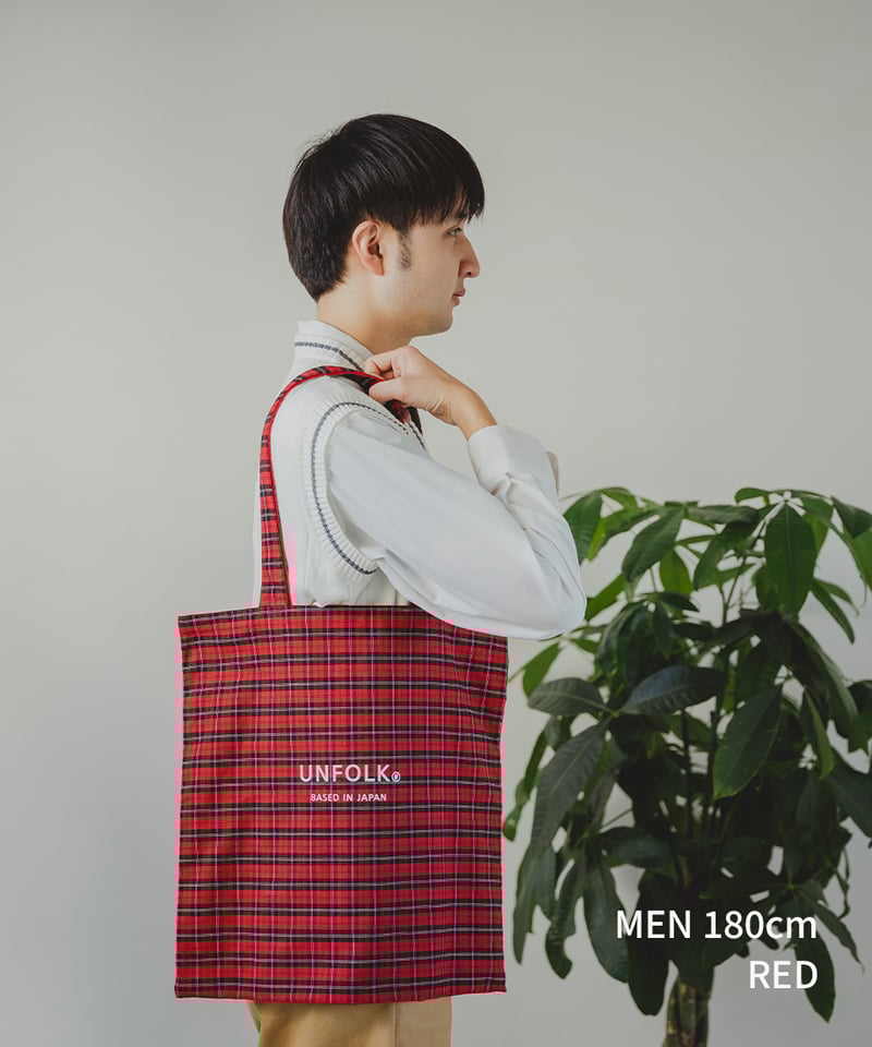 37 Reversible check tote bag (Red) | UNFOLK