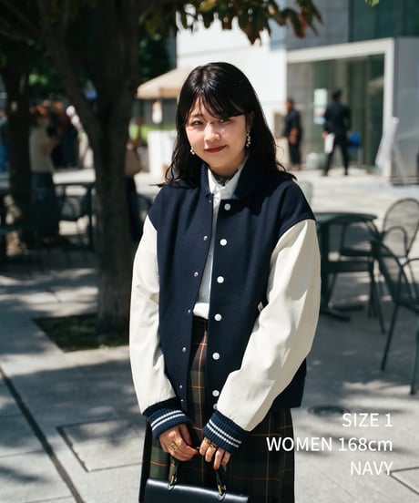 #-50 Wool melton relax varsity jacket (Navy)