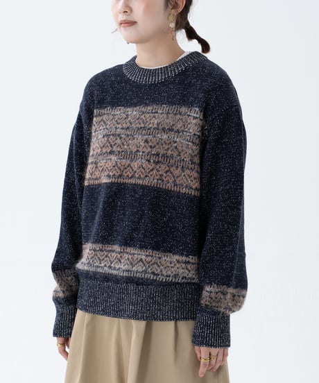 #-68 Fair isle pattern jacquard knit (Navy)
