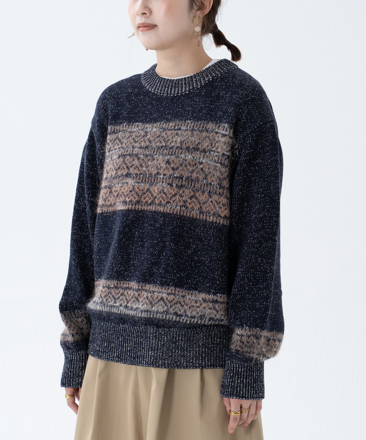 68 Fair isle pattern jacquard knit (Navy) | U